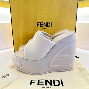 Fendi White Fashion Show Leather Wedge Sandal Size 39 IT